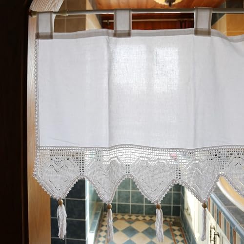 Visillos semitransparentes de 45 x 150 cm estilo monocolor con borla decorativa 2