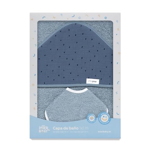 Serviette de bain bébé anti-froid en coton mousseline absorbant coloris pétrole et bavoir