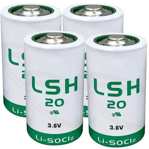 Giobbiy (4-Pcs) LSH20 Size D 3.6V 13000mAh Li-SOCI2 Battery for LSH20 Non-Rechargeable Battery, Green (3.6 Volt, 13 Ah, Non-Rechargeable)