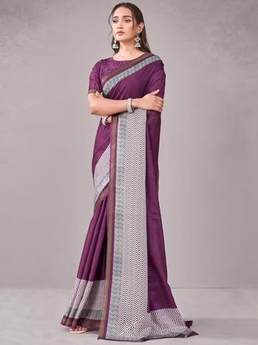 Image of Satrani Women's Silk Printed Saree with Unstitched Blouse Piece