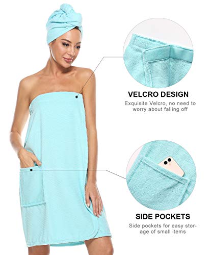 Kniffi KN686S/M-BLUE Womens Wrap Towel Spa Wraps & Hair Towel Body Wrap Adjustable Closure Bathrobe Blue S/M thumb #1