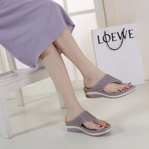 AOVIN Orthopedic Sandals for Women Arch Support Wide Feet Anti-Slip Breathable Sandal Slip On Flip Flops (Color : Purple, Size : 8 US)2
