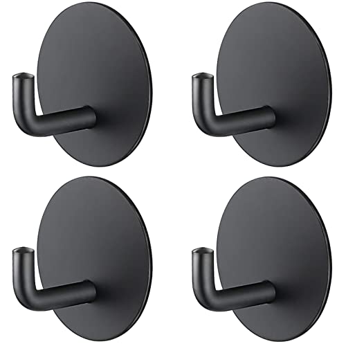 Gancho autoadhesivo para toallas, ganchos de pared de acero inoxidable para baño y cocina, sin taladrar (4, negro) (4, negro) Cover