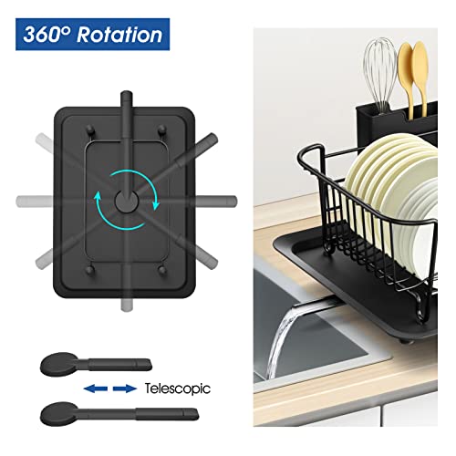 Klvied Dish Rack With Swivel Spout, Dish Drying Rack With Drainboard, Dish Drainers For Kitchen Counter, Dish Strainer With Removable Utensil Holder, Stainless Steel Dish Drainer In Sink, Black #TOP1