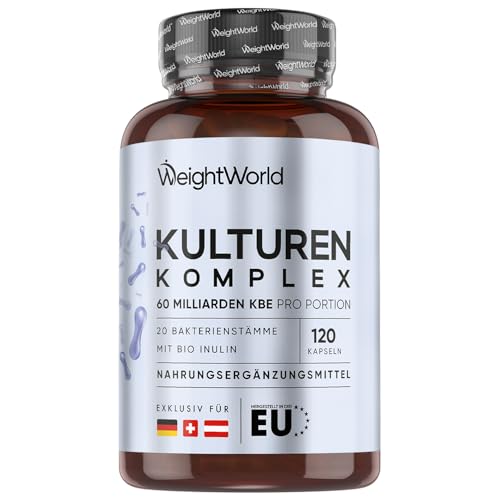 Probióticos y Prebióticos Intestinales con 60 Mil Millones de UFC 120 Cápsulas Veganas - 20 Cepas Bacterianas, con Inulina Orgánica, 2 Cápsulas al Día, Para 2 Meses de Suministro