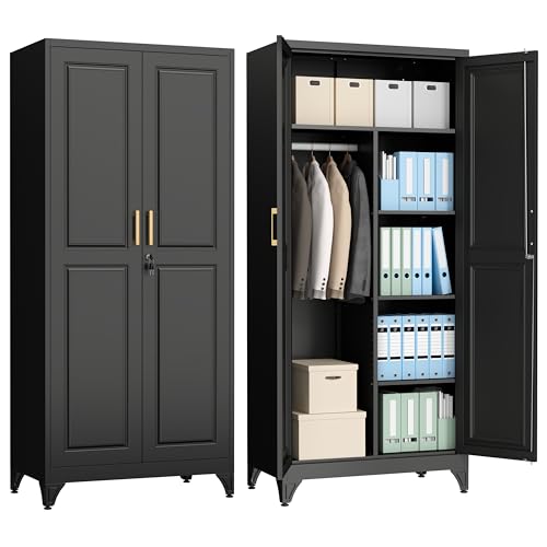 Metal Wardrobe Closet with Lock and Shelves