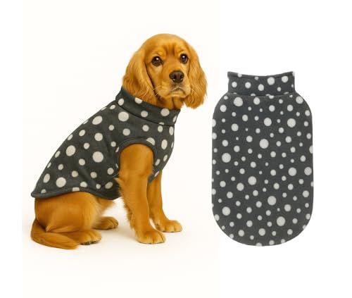 Image of The Pets Company Dog Winter Coat Jacket, Clothes, Windproof, Light Weight, Washable, Ultra Warm Thick Fleece Lined Dog Vest for Cold Weather Protection, (Polka Grey Cherry, Medium - 18 Inch)