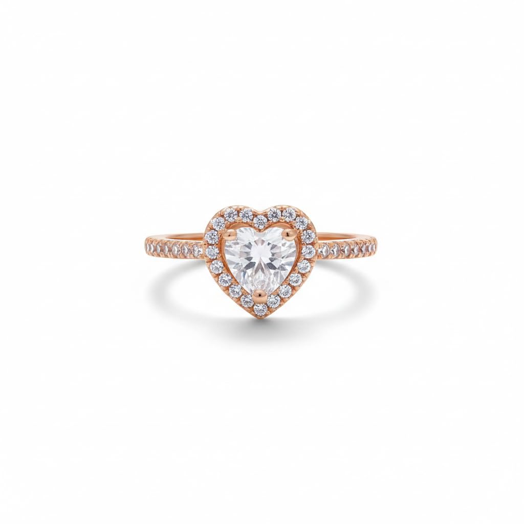 Rose Gold Plated Heart Shape Cubic Zirconia Adjustable Finger Ring for Women & Girls-image-30
