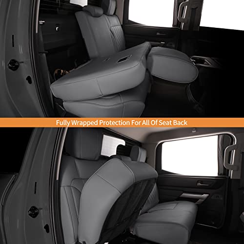 Image of AOMSAZTO Custom Fit for 2022-2024 2025 Toyota Tundra Car Seat Covers CrewMax&Double Cab,Full Set Faux Leather for Toyota Tundra Truck Pickup Seat Covers Darkgrey