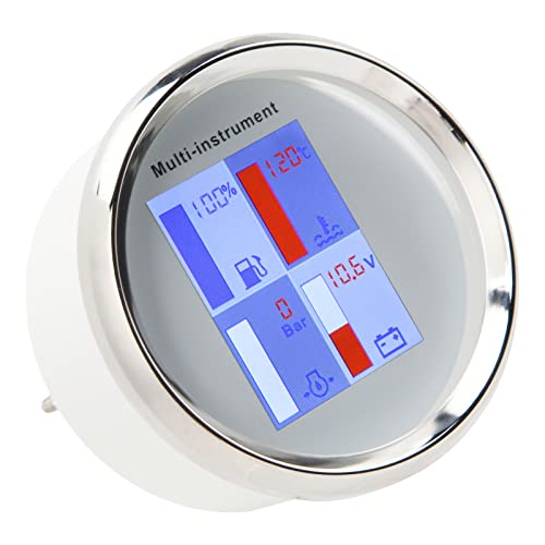 Akozon Jauge de Température Numérique 85 Mm avec Rétroéclairage LED, Jauge Multifonction Haute IP67 pour Yachts, Navires, Hors-bord, Cadran Noir, Lunette en Acier Inoxydable 316L (Cadran blanc
