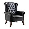 Mojay pu leather accent chair mid century living room chairs sofa chair upholstered arm chair with sturdy wooden legs faux leather club chair for bedroom study home office reception black  urban country home decor