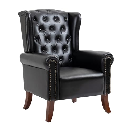 Mojaypuleatheraccentchairmidcenturylivingroomchairssofachairupholsteredarmchairwithsturdywoodenlegsfauxleatherclubchairforbedroomstudyhomeofficereceptionblack Urban Country Home Decor Mojay pu leather accent chair mid century living room chairs sofa chair upholstered arm chair with sturdy wooden legs faux leather club chair for bedroom study home office reception black urban country home decor