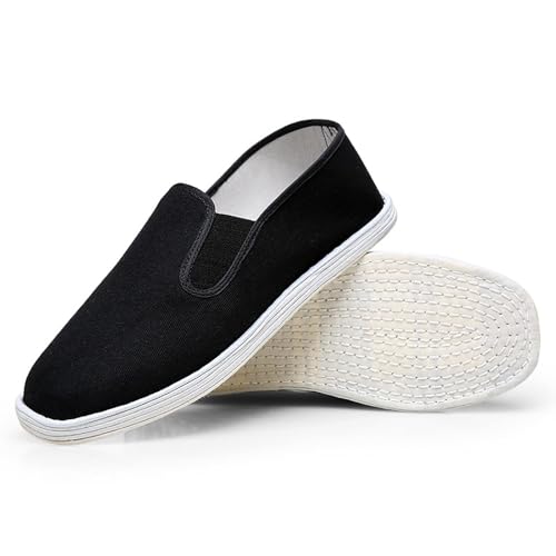 Lockenstab - Handmade Traditional Chinese Style Slip-On Breathable Cotton Sole Black Canvas Shoes, for Men/Women Martial Art Kung Fu Tai Chi Shoes(9 UK)