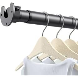 Closet Rod, 17-39in Stepless Adjuatable closet rods for Hanging Clothes | 66 lb Heavy Duty Hold, Easy Installation, Multiple Size / Color Options, 1.3in Closet Hanging Rod for Wardrobe RV, Black
