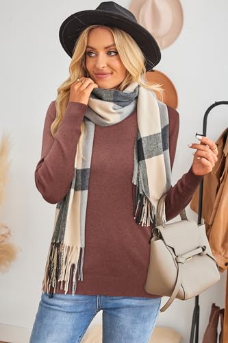 Image of Arach&Cloz Women's Wool Blend Classic Crew Neck Casual Fall Sweaters