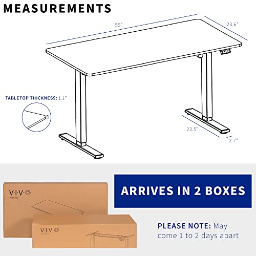Vivo Electric Height Adjustable 60 X 24 Inch Memory Stand Up Desk, Light Wood Solid One-Piece Table Top, White Frame, Standing Workstation With Preset Controller, Desk-Kit-1W6C #TOP5