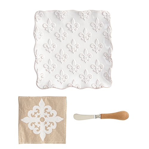Mud Pie Fleur De Lis Cheese Set, White