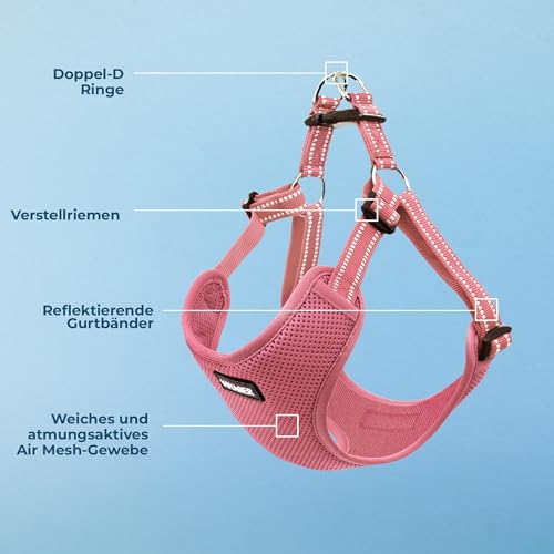 Voyager Verstellbares Hundegeschirr mit Reflektorstreifen by Best Pet Supplies - Strapazierfähige Ganzkörperweste ohne Zugkraft mit Leinen-D-Ring, atmungsaktiv, Rosa, size XS