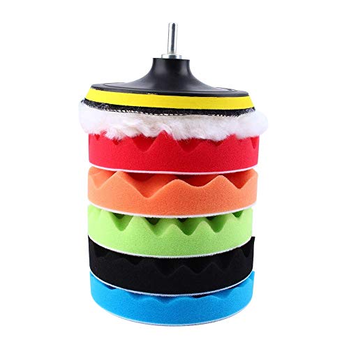 AASONS 8pcs Car Polishing Pads Waxing Buffing Pad Sponge Kit Set For Car Polish Buffer Waxer Sander Polish Waxing Sealing Glaze | 5 Polish Pads + 1 Woolen Buffer + 1 Backer Pad + M14 Adapter (6 Inch)