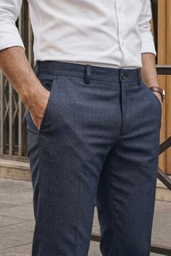 Image of Louis Philippe Men's Slim Fit Elastica - Flat Front Comfort Stretch for All Day Comfort & Flexibility Checks Formal Trouser