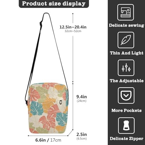 KLL Beige Simple Palm Leaves small messenger bag for men Vegan Leather cross body bag men Travel Woman Shoulder Handbags3