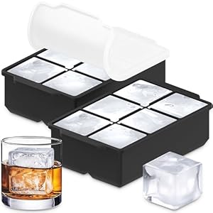 KitchFort Large Silicone Ice Cube Tray (2-Pack), Easy Release 2″ Big Ice Cubes – Cocktail, Whiskey Ice Cubes Mold – BPA Free Ice Trays for Freezer – Ice Tray With Stackable Lid – Black