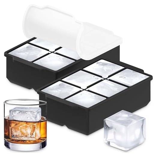 KitchFort Large Silicone Ice Cube Tray (2-Pack), Easy Release 2" Big Ice Cubes - Cocktail, Whiskey Ice Cubes Mold - Ice Trays for Freezer with Lid - Stackable Silicone Ice Tray - Black