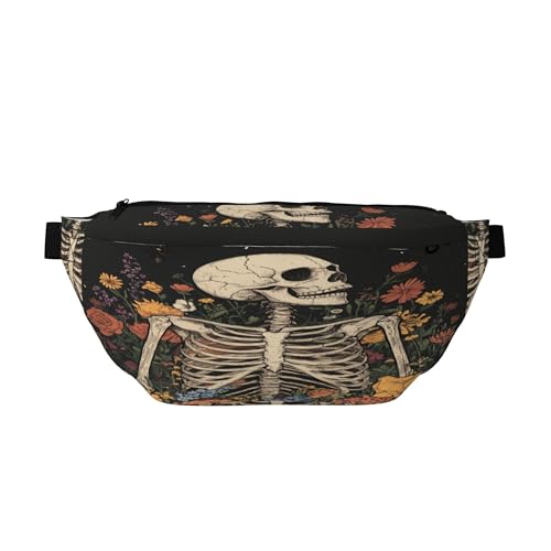 Running Waist Pack Skeleton Flower Skull Vintage 2-in-1 Fanny Pack and Crossbody Bag Hiking Daypack for Men Women Running Travel Hiking Daily Commute