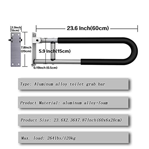 Flyskip Toilet Grab Bar,Fold Down Grab Bar Support, 24Inch Flip-Up Handicap Grab Bar Rail, Wall Mounted Bathroom Shower Safety Support Bar, Non Slip Hand Grips For Disabled Elderly Pregnant Woman #TOP1