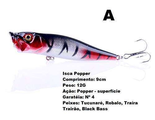 Melhor 3 Iscas Artificiais Popper Superfície 9 cm 12 gramas Tucunaré Dourado Black Bass Traíra Robal