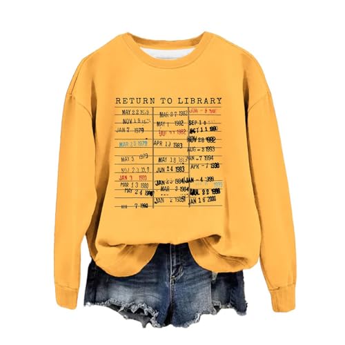 Image of Generisch Cat Pullover Women Book Lover Sweatshirt Graphic Crew Neck Reader Librarian Teacher Pullover Tops College Ladies Blue, yellow, M