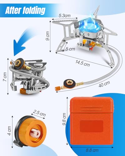 Compact Camping Gas Stove, Wind-Resistant 3500W Burner with Piezo Ignition, Adapters for Outdoor BBQs, Hiking, and Picnics (silver) - Image 3