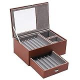 LOYALHEARTDY 16 Slots Leather Pen Display Box Pen Collector Case with Transparent Window