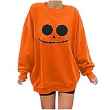 Women's Halloween Long Sleeve Crew Neck T-Shirts Funny Cute Pumpkin Bat Printed Shirts Casual Loose Pullover Sweatshirt