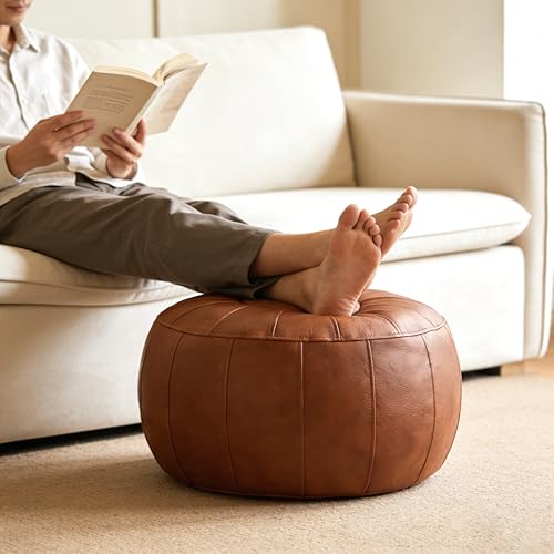 Thgonwid Unstuffed Moroccan Ottoman Pouf Cover, Ottoman Footstool Storage Solution, Bean Bag Chair, Foot Rest, Brown by Thgonwid - Image 9