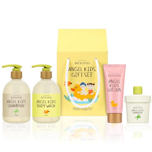 BEYOND Angel Kids Baby Bath Gift Set (25.7fl oz , 3-Piece Bath & Shower Set) - Vegan Korean Skin Care. Baby Shampoo, Body Wash, Hyaluronic
