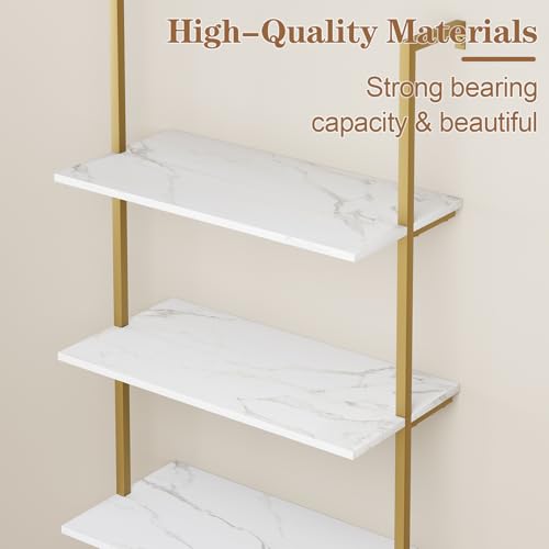 Wolawu Ladder Shelf 6 Tiers Marble White Modern Bookshelf Open Tall Wall Mount Bookcase Standing Leaning Wall Shelves Industrial Decorative Living Room Bed Room by Wolawu - Image 5