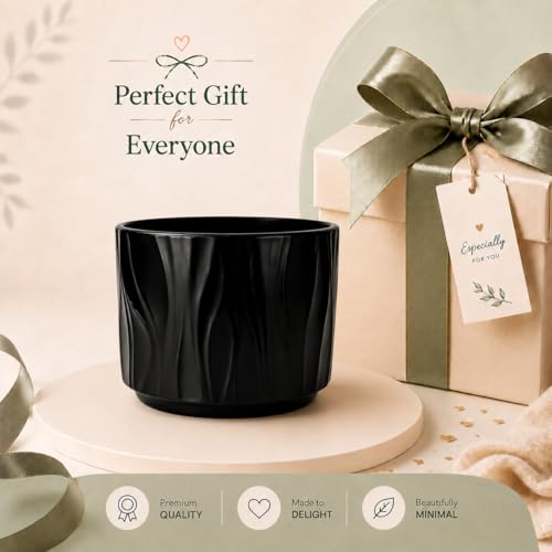 Image of Xtore Sculpted Ceramic Planter | Textured Contemporary Flower Pot for Desk, Shelf & Table Decor - (Black, 1 Piece, Planter ONLY)