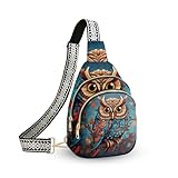 LYEMVHE Owl Leather Sling Bag Small Crossbody Backpack Travel One Shoulder Pack Hiking chest Daypack for Women Adjustable Lightweight Outdoor Waterproof Workout