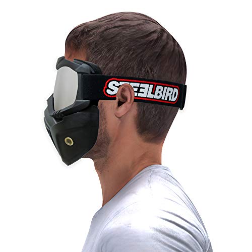 Image of Steelbird 7Wings 3 in 1 Face Shield,Goggles with Detachable Mask, Full Face and Mouth Protection Suitable for Every Use (Pack of 3, Silver Visor)