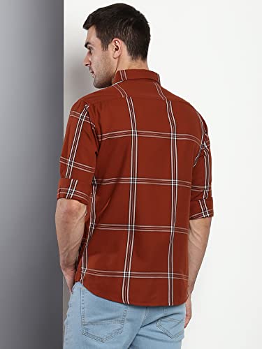 Image of Dennis Lingo Men's Plaid Blue Slim Fit Cotton Casual Shirt with Spread Collar & Full Sleeves