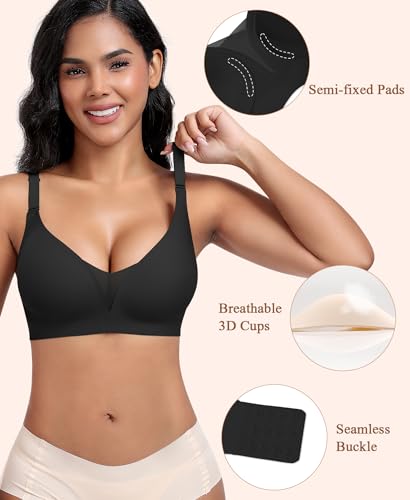 Image of Wireless Bras for Women Lace V Neck No Underwire Push Up Bra Seamless Braslettes Full Coverage Plus Size Everyday Bras S-3XL