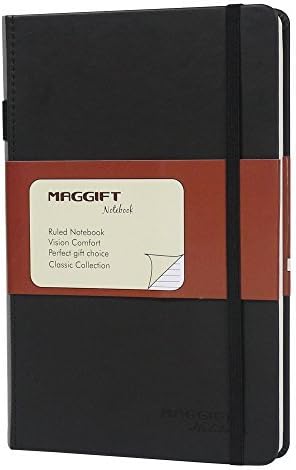 maggift Thick portátil clásico con Pen Loop - Rayas, tapa dura, Fine piel PU, 120 páginas, 8,4 x 5,7 en, Negro