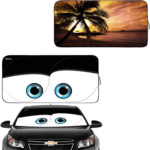 Gven Windshield Shade, Car Sun Shade For Front Windshield Funny Car（Eyes-Black+Sunset-Yellow） #TOP9