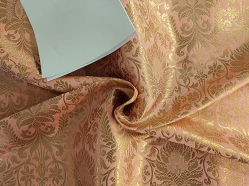 Brocart jacquard pêche et or métallisé de 112 cm pour haute couture raffinée BRO825
