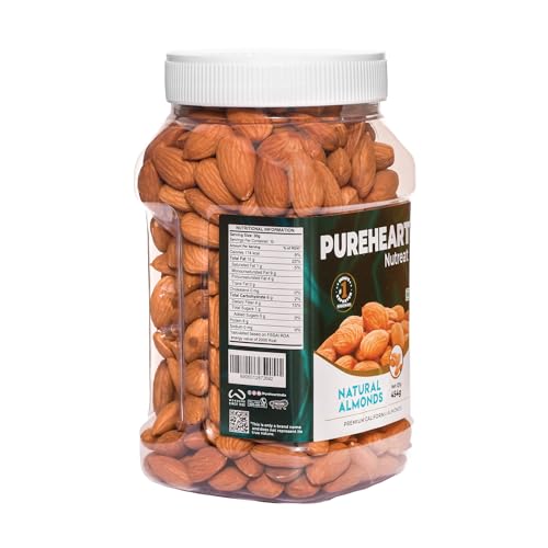 Image of Pureheart Nutreat Natural Almonds (454 gm) Premium California Almond Nuts /Dry Fruit, Crunchy & Delicious Dried Badam - Reusable Jar
