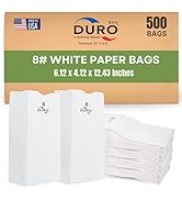 Duro 8# White Paper Lunch Bags 500 Count - Bulk White Paper Bags for Bread, Bagel, Deli & Restaur...