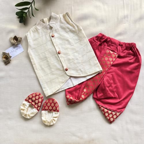 Image of Picksparrow Baby Boy Shirt-Dhoti Pants-Booties (Cotton Silk, Checks)