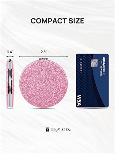 Omiro Compact Mirror, Round Pu 1X/3X Magnification, Ultra-Portable For Purses And Travel,Pink #TOP2
