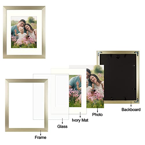 Frametory, 11X14 Metal Picture Frame Collection, Aluminum Photo Frame With Ivory Color Mat For 8X10 Picture Or Without Mat & Real Glass (Gold) #TOP5